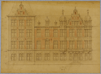 214681 Opstand van het ontwerp voor het te verbouwen gedeelte van het stadhuis aan de Oudegracht te Utrecht. N.B. Het ...